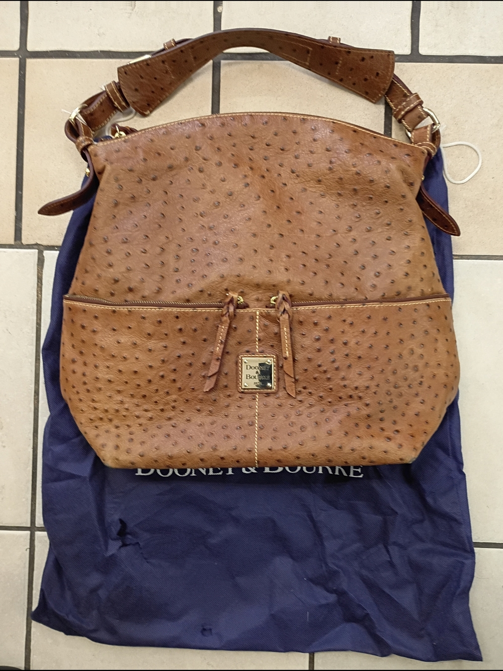Dooney & Bourke Brown Ostrich-Embossed Leather Shoulder Bag